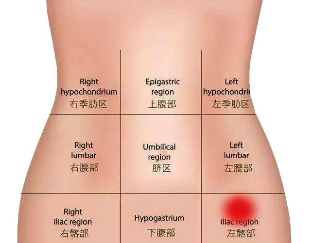 左下腹部:盆腔炎,宫外孕等女性腹痛始于下腹部,随后波及至全腹,多见于