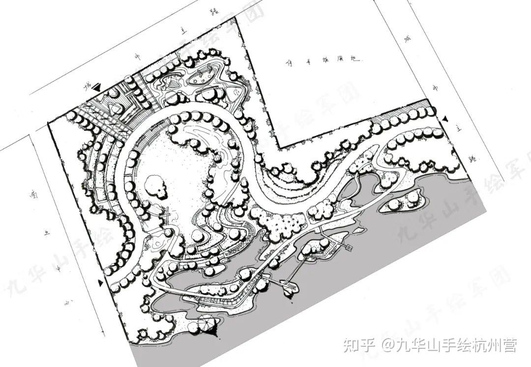 二,平面图:1,地形现状地形破碎,有多处土坑与积水区,为场地的汇水区域