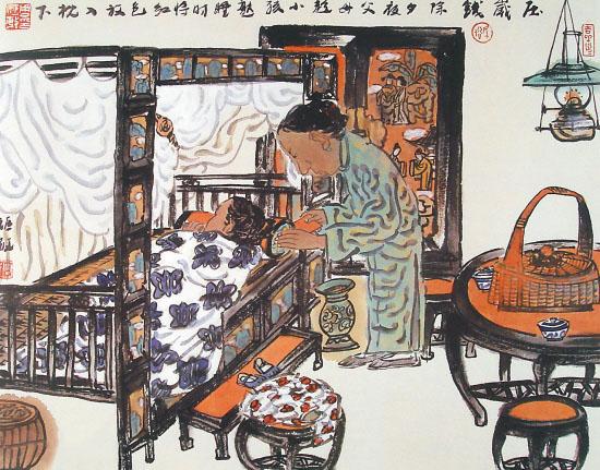 相传,古代有个叫"祟"的妖怪,每年年三十的夜里就会趁小孩睡觉时摸他的