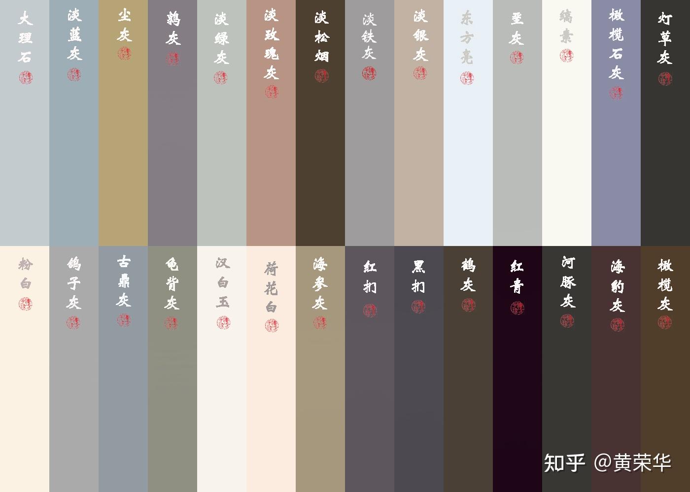 中国传统色谱黑白灰色系136个颜色色卡完整版发布值得收藏