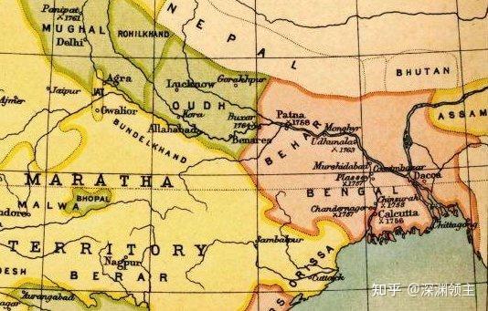 1765 年孟加拉和周边各州的地图.