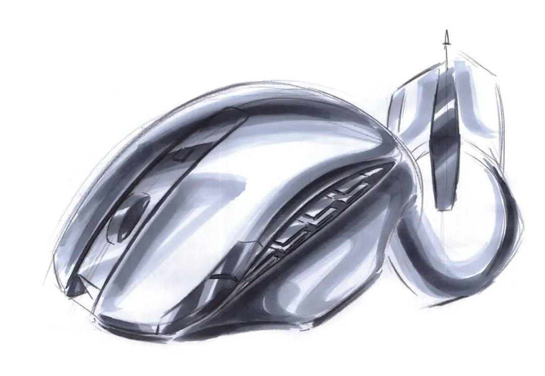 最后用深灰色马克笔在明暗交界线处再压一下,增强产品的体积感,让鼠标