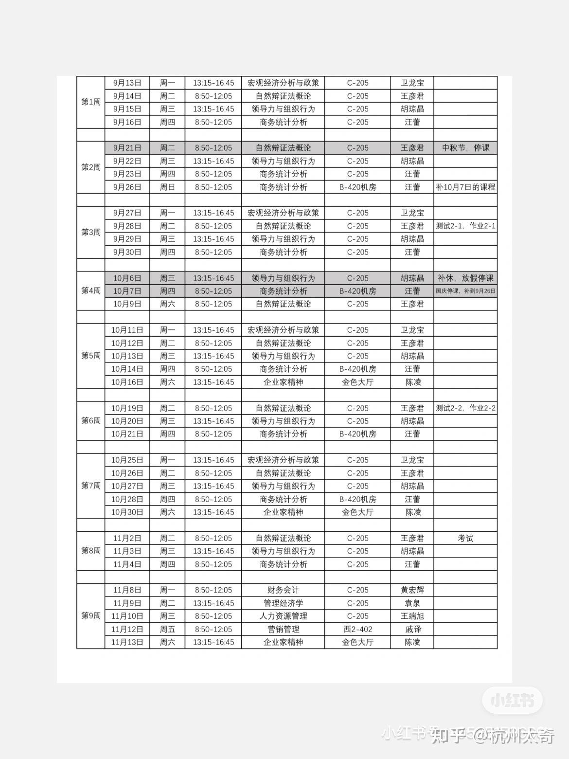 浙大mba全日制课表