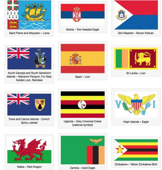 世界上许多国家的国旗风格多样,有的,甚至直接把一些动物放了上去