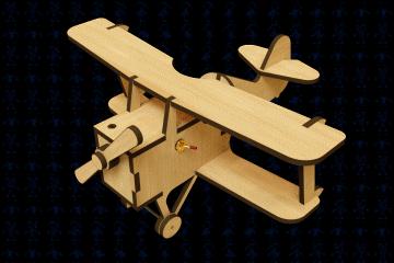 【生活艺术】双翼飞机(带马达)木制玩具激光切割模型3d图 多种格式