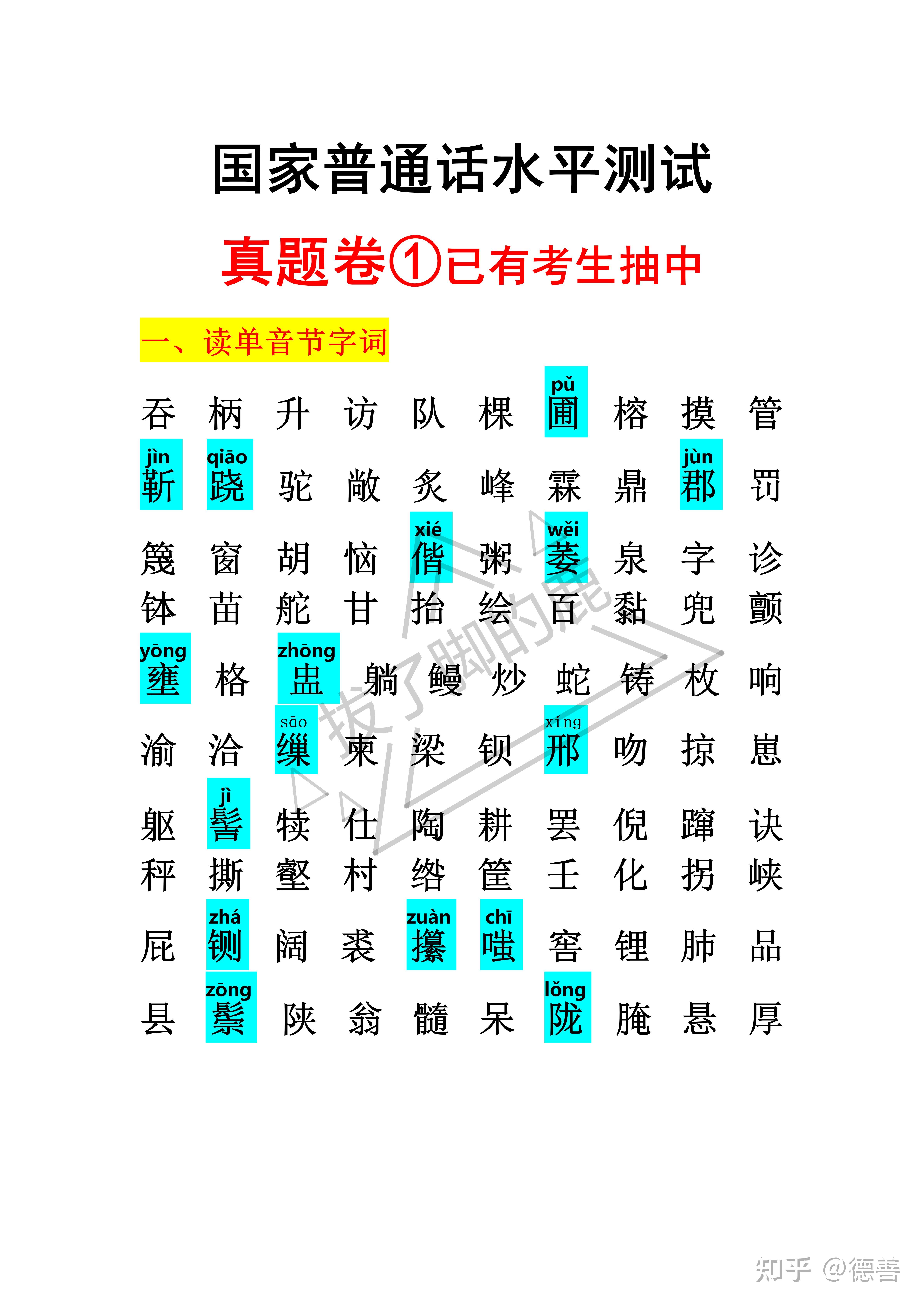 2024年国家普通话水平测试——真题卷①已有考生抽中