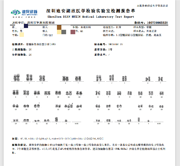 結果:bcr-1(l型)陽性 結論:流式細胞結果符合急性髓系白血病免疫表型