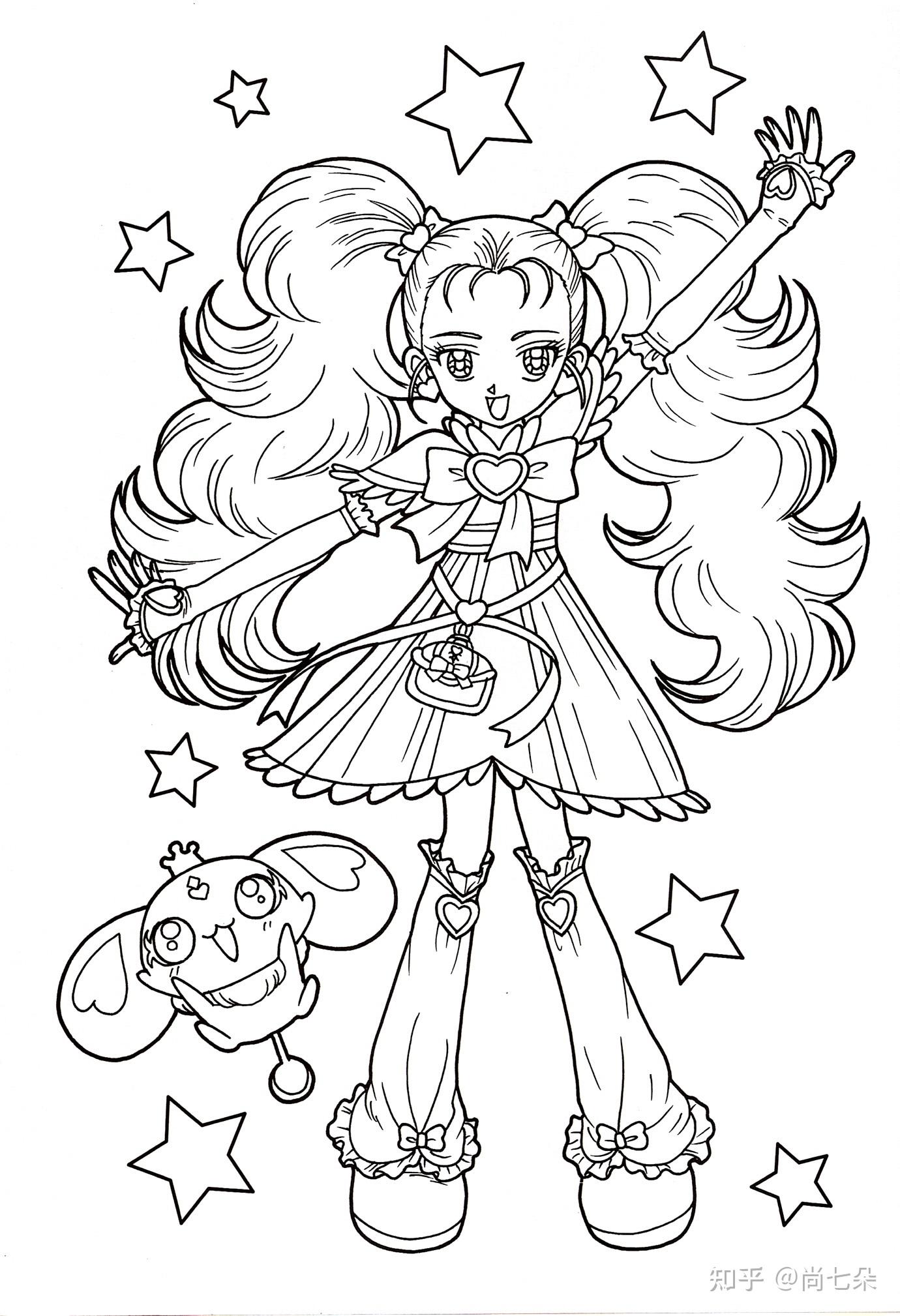 卡通漫画美女涂色填色卡涂鸦安静书美术学习资料儿童画素材资源4