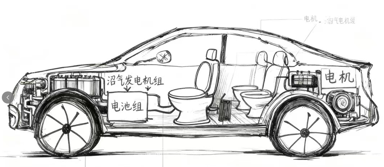 基于乘客排泄生物质产沼气的新能源汽车「拉了吗」，大家觉得可行么？