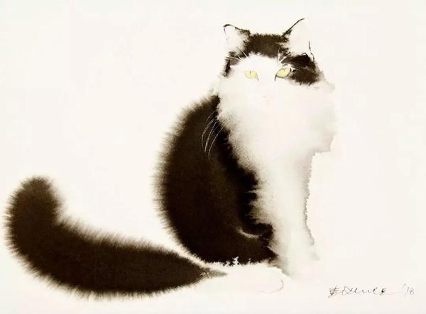 水墨画 日本画 猫 ネコ 動物 花 額 絵画 作家「甘たるく感傷的な歌」-