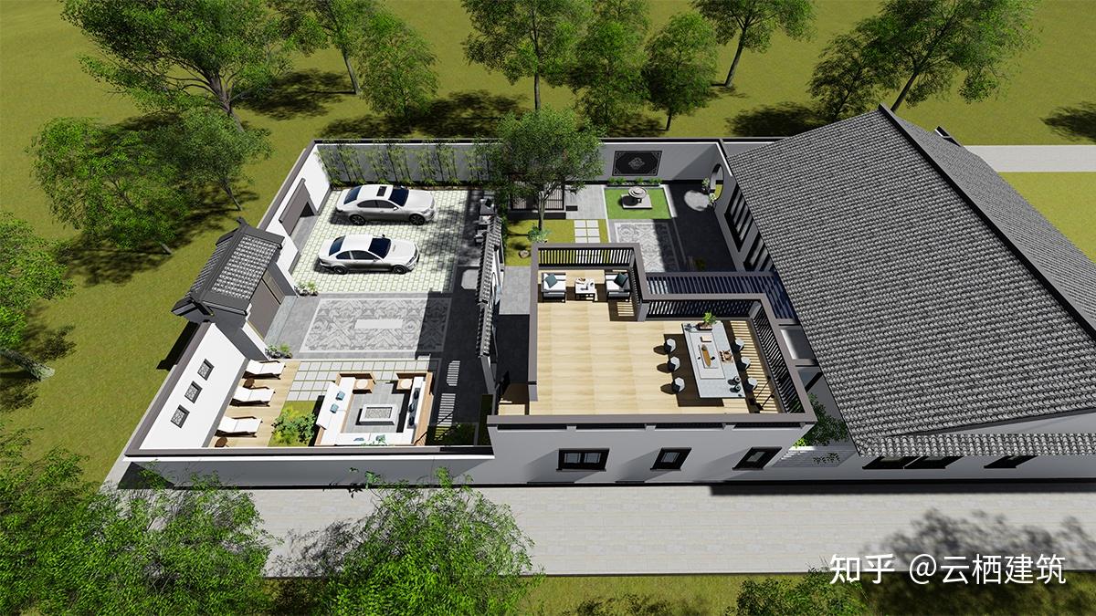 云栖建筑1382210m的一层新中式别墅业主给父母的养老房