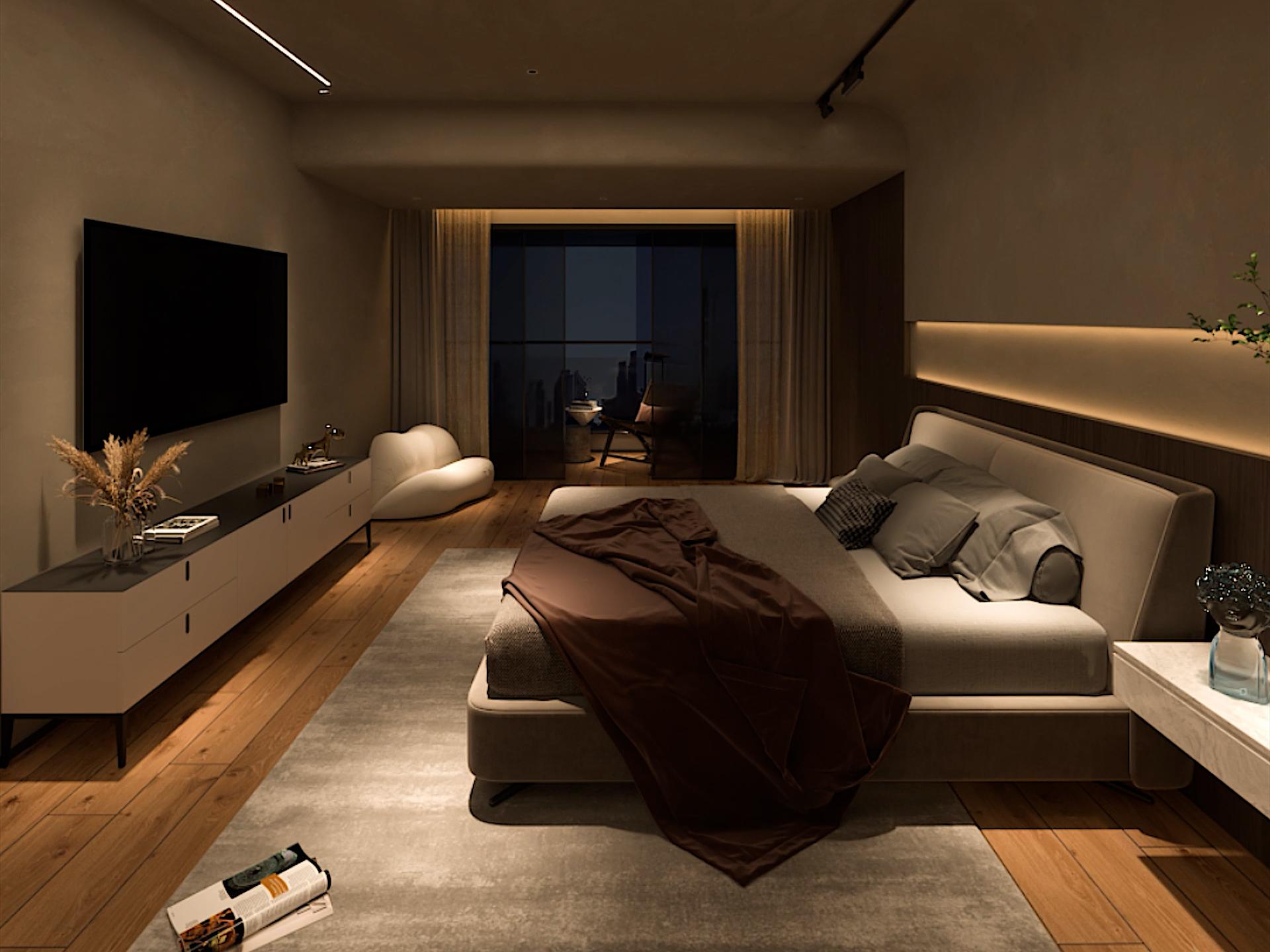 卧室是人们停留最长的生活区域,在卧室照明的设计中,不需要让空间获得