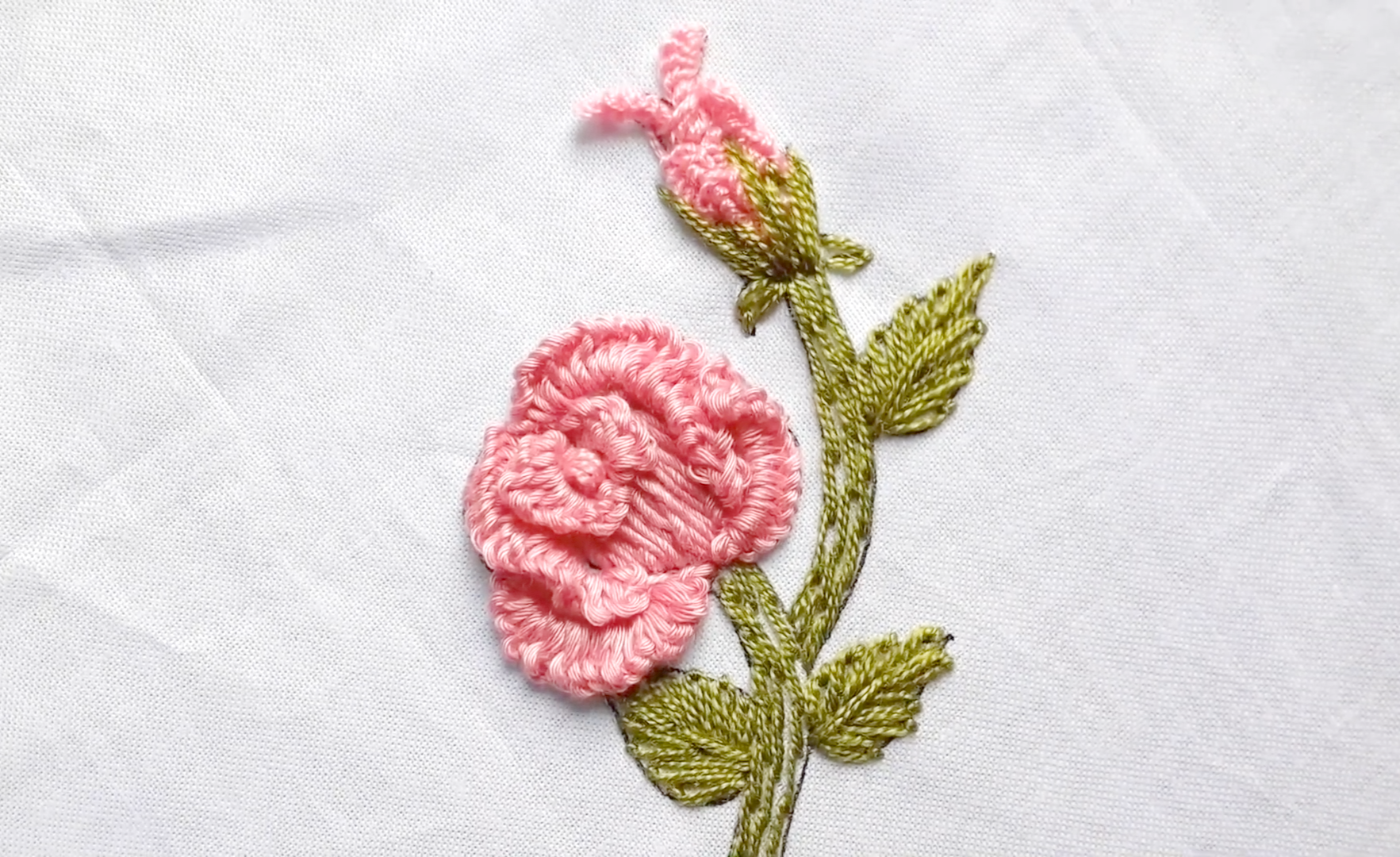 「手工刺绣教程」直针,打籽,接针,绣红花芦莉,针法练习不求人