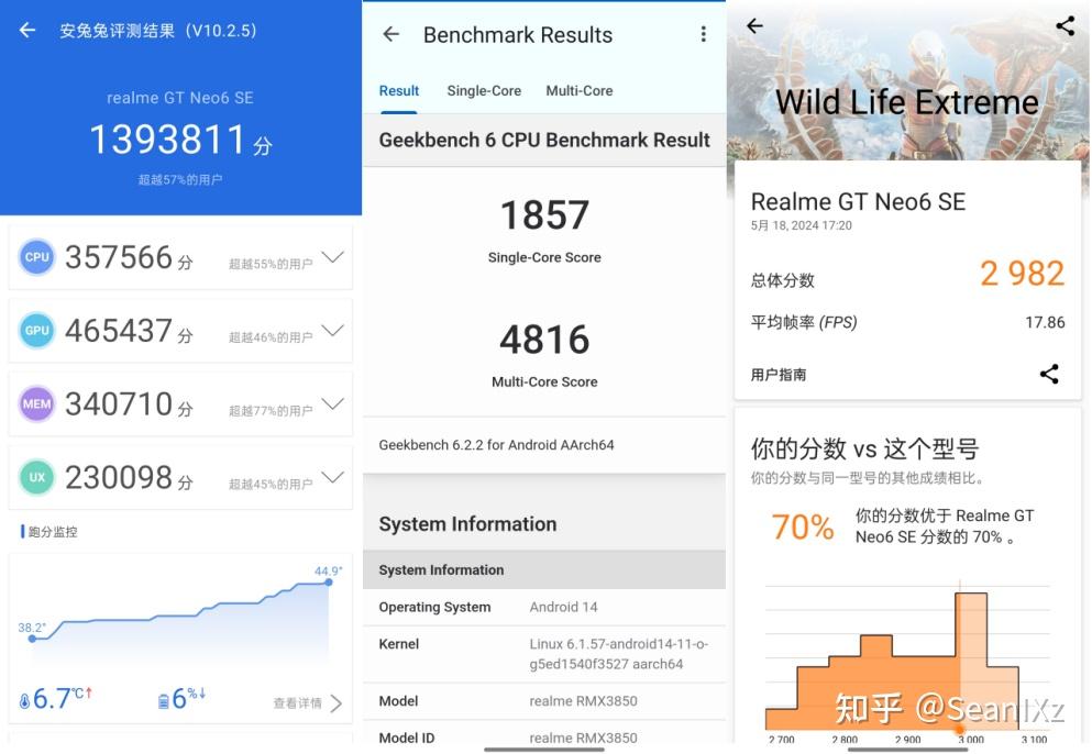 使用大家熟知的安兔兔,geekbench6,3dmark进行测试,跑分属于中档偏高