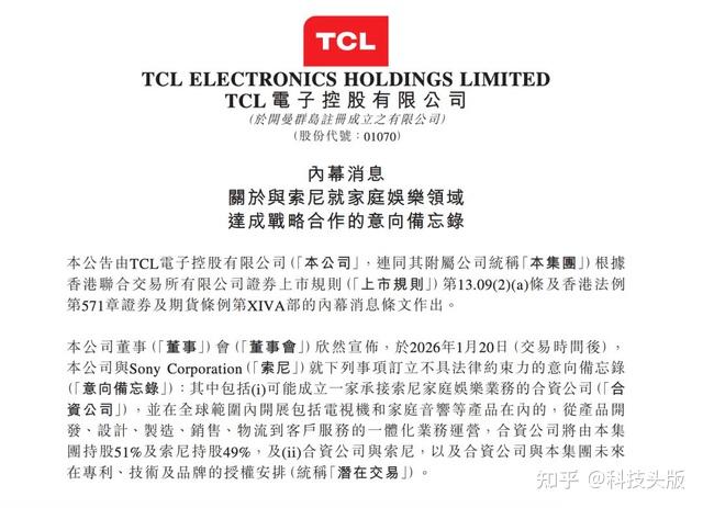 TCL拿下索尼电视,震惊行业