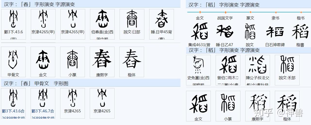 "秦"字的古文字,是由古文字"午"和"禾"组成,上图中的一个金文"秦"字此