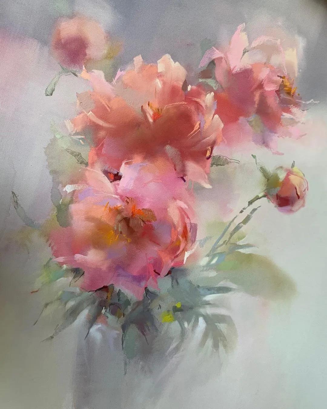 今天我们来欣赏一下法国画家olena duchene的色粉花卉和静物