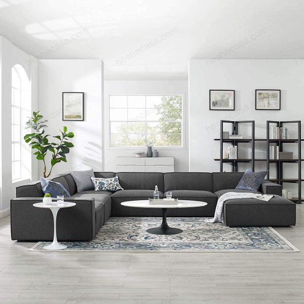 现代灰色7座组合式沙发