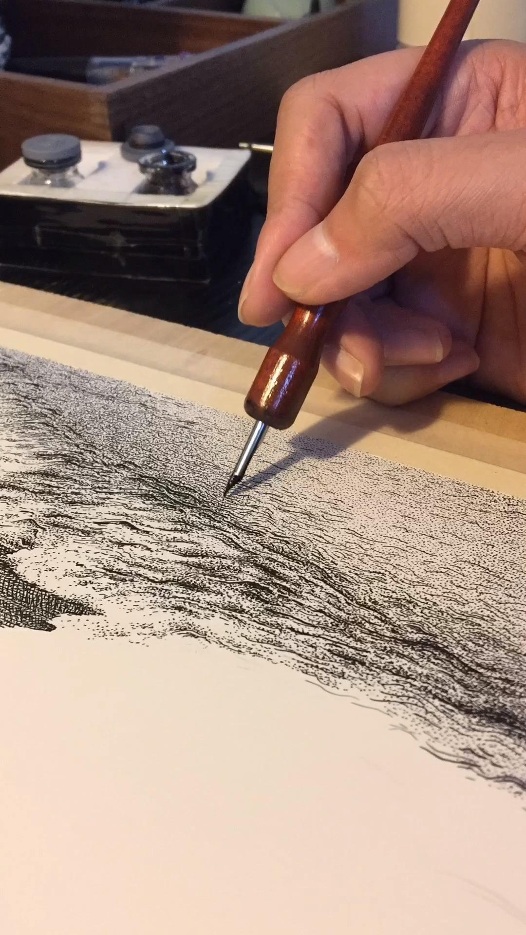 谭伯虎钢笔画作品《鸿雁》