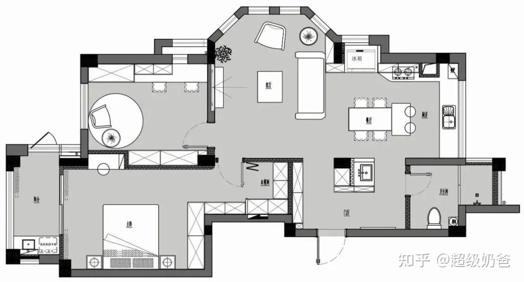 97㎡婚房設計島臺中西廚房衣帽間簡約空間的格調