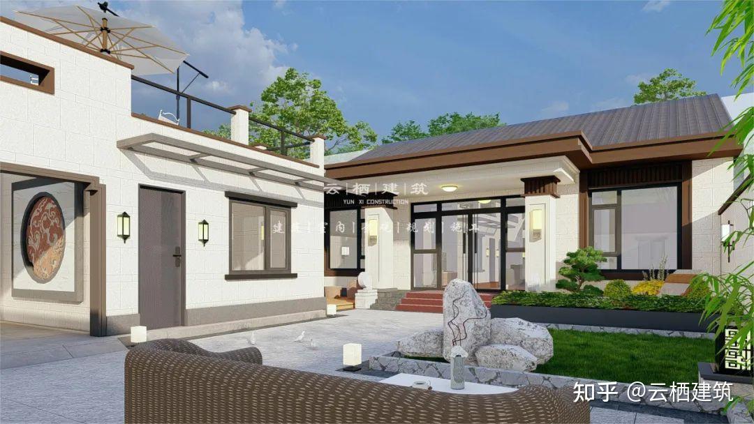 山西运城丨1231m一层新中式别墅4室3卫还带车库大庭院