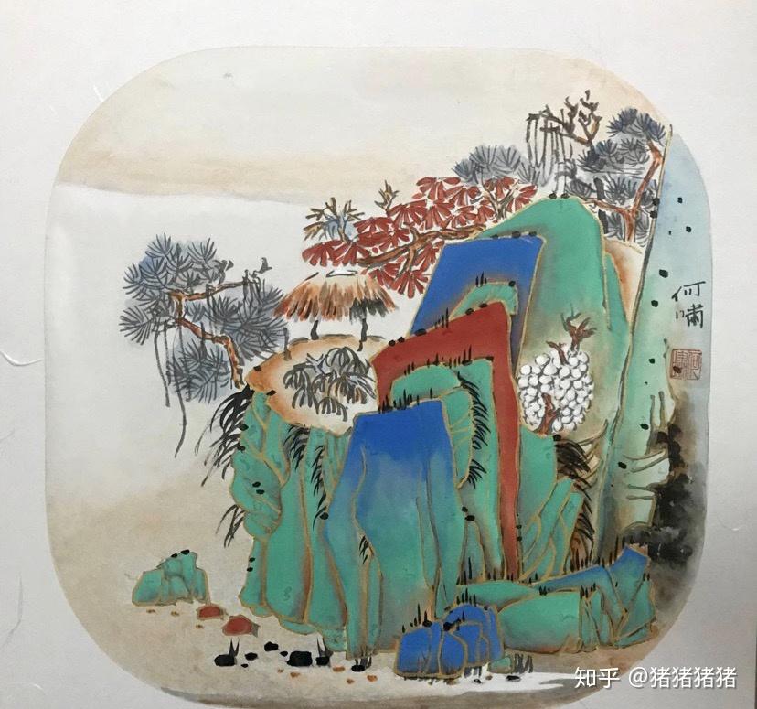 中国美术家协会会员何啸青绿山水作品