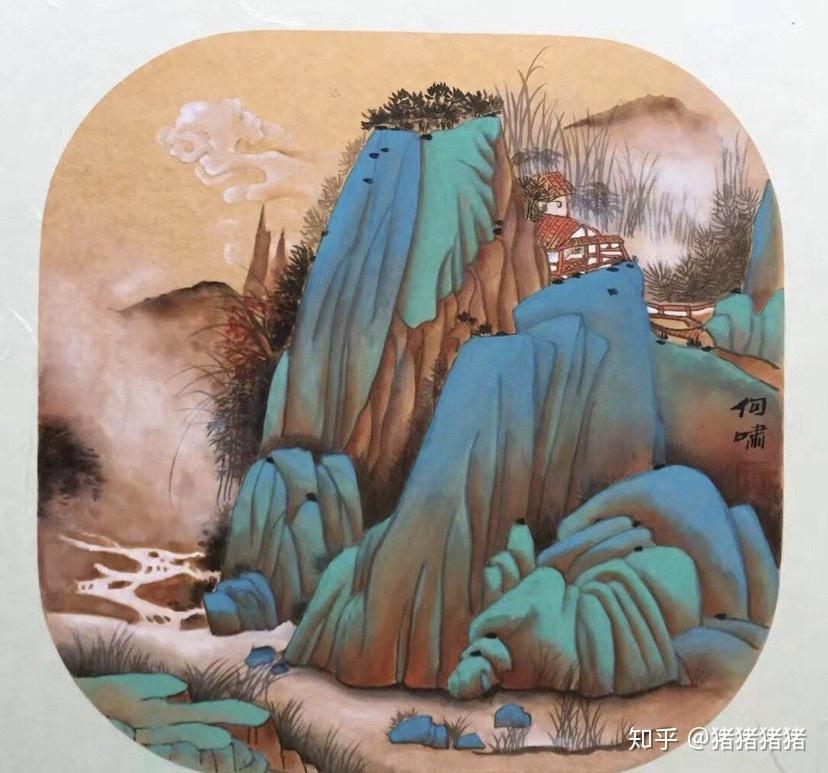 中国美术家协会会员何啸青绿山水作品