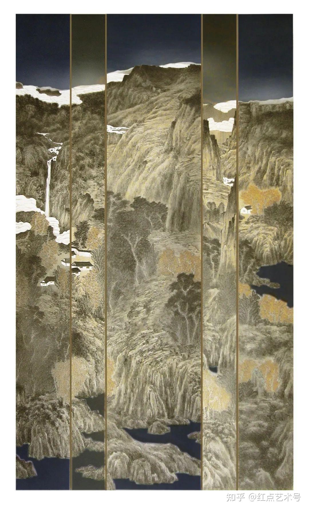 工笔岩彩山水·《溪山幽胜》145cmx240cm宣纸 2016年青绿山水《千峰顶