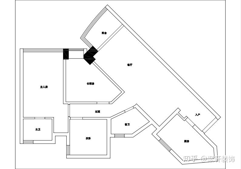 106㎡不规则钻石户型设计不浪费一处夹角还有一个大储物间