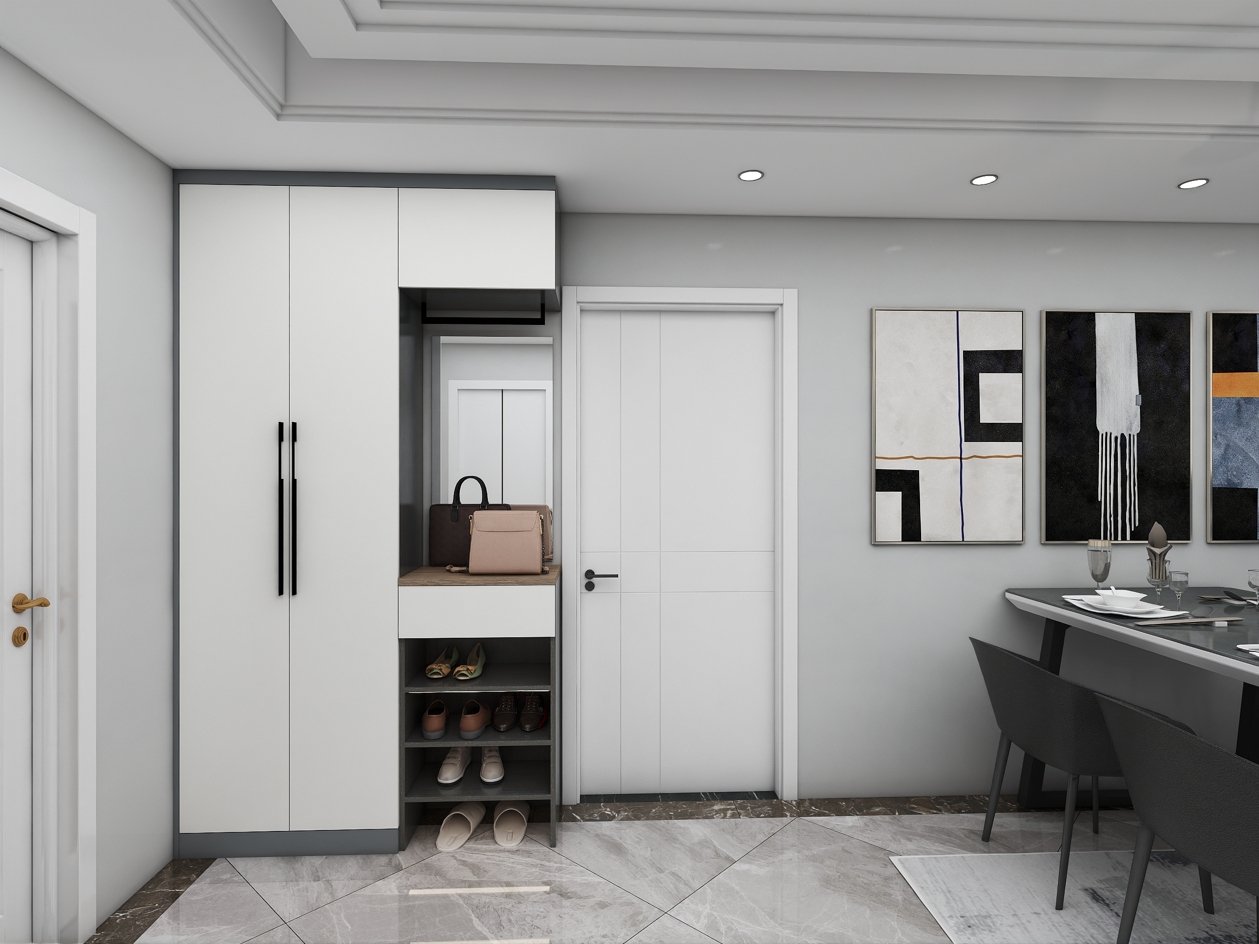 装修设计时尚舒适玄关柜定制图例实现收纳与装饰