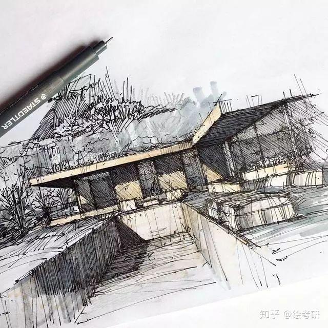 精湛的马克笔建筑景观手绘效果图 - 知乎