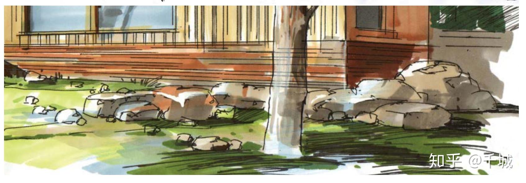 马克笔石材表现