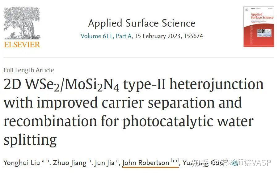 Appl. Surf. Sci：二维WSe2/MoSi2N4第二类异质结用于光催化水裂解 - 知乎