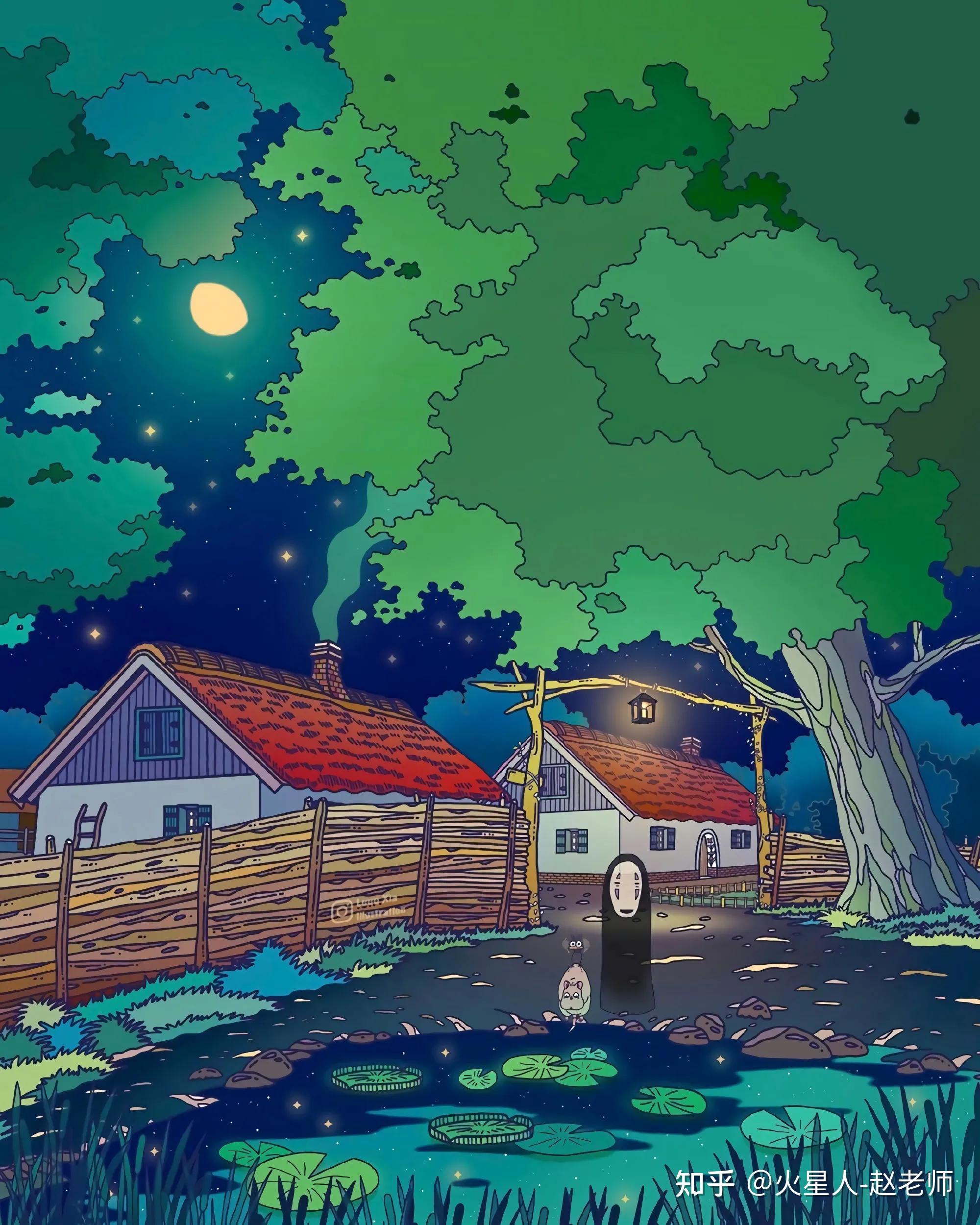 宫崎骏动漫里的场景插画太治愈了适合当背景图壁纸朋友圈状态图太开心