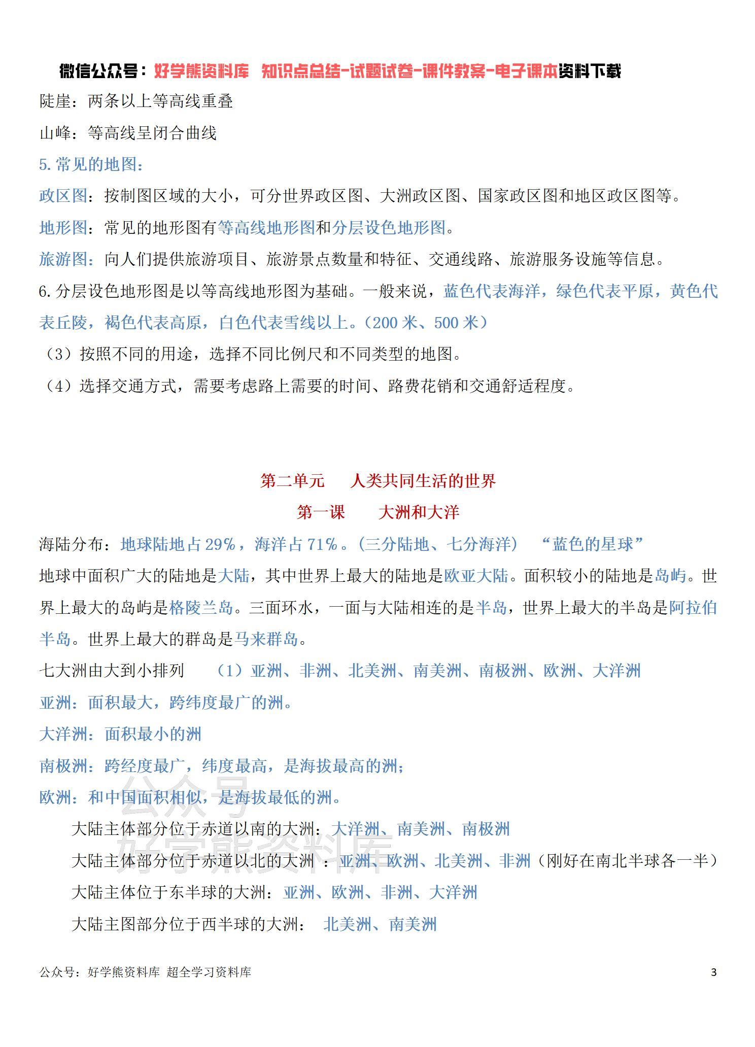 人教版初一七年级上册人文地理期中考试复习知识点总结