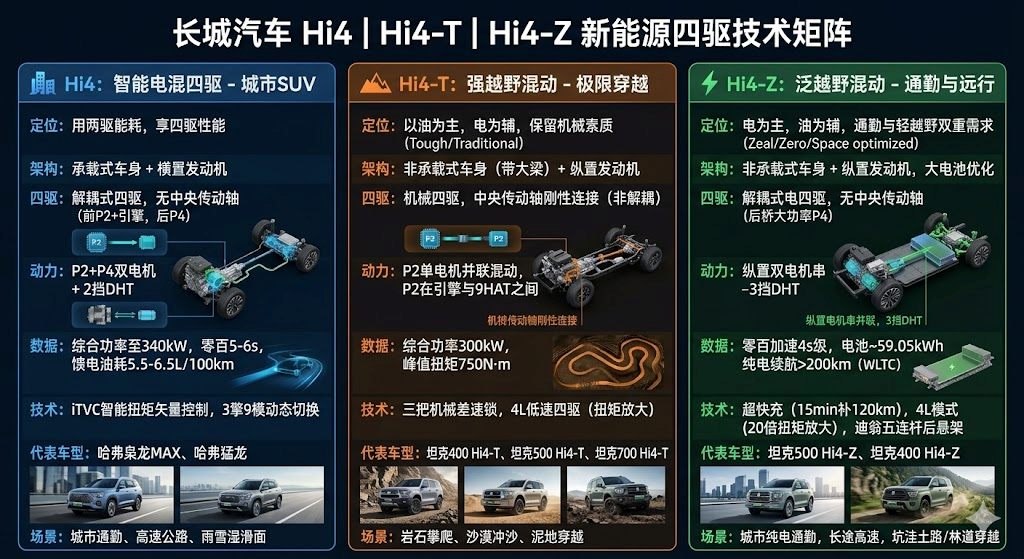 长城越野车Hi4、Hi4-T、Hi4-Z区别( 一张图终极对比 )