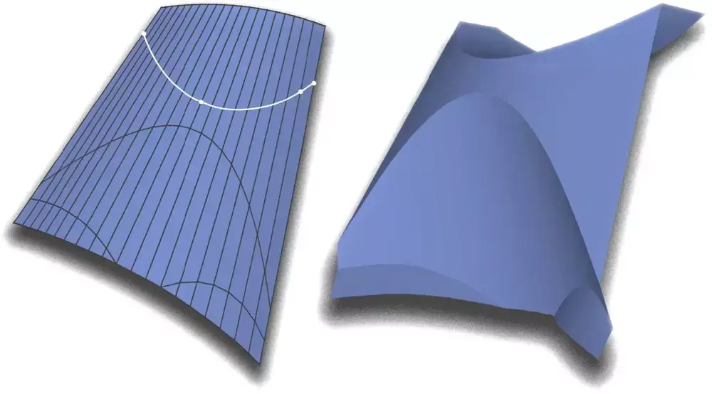 塑造弯曲的折痕左:折痕曲线由用户在可展曲面上指定.