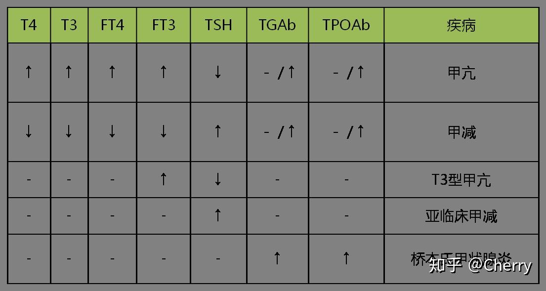 注:t4: 甲狀腺素 t3: 三典甲腺原氨酸 ft4:遊離甲狀腺素 ft3