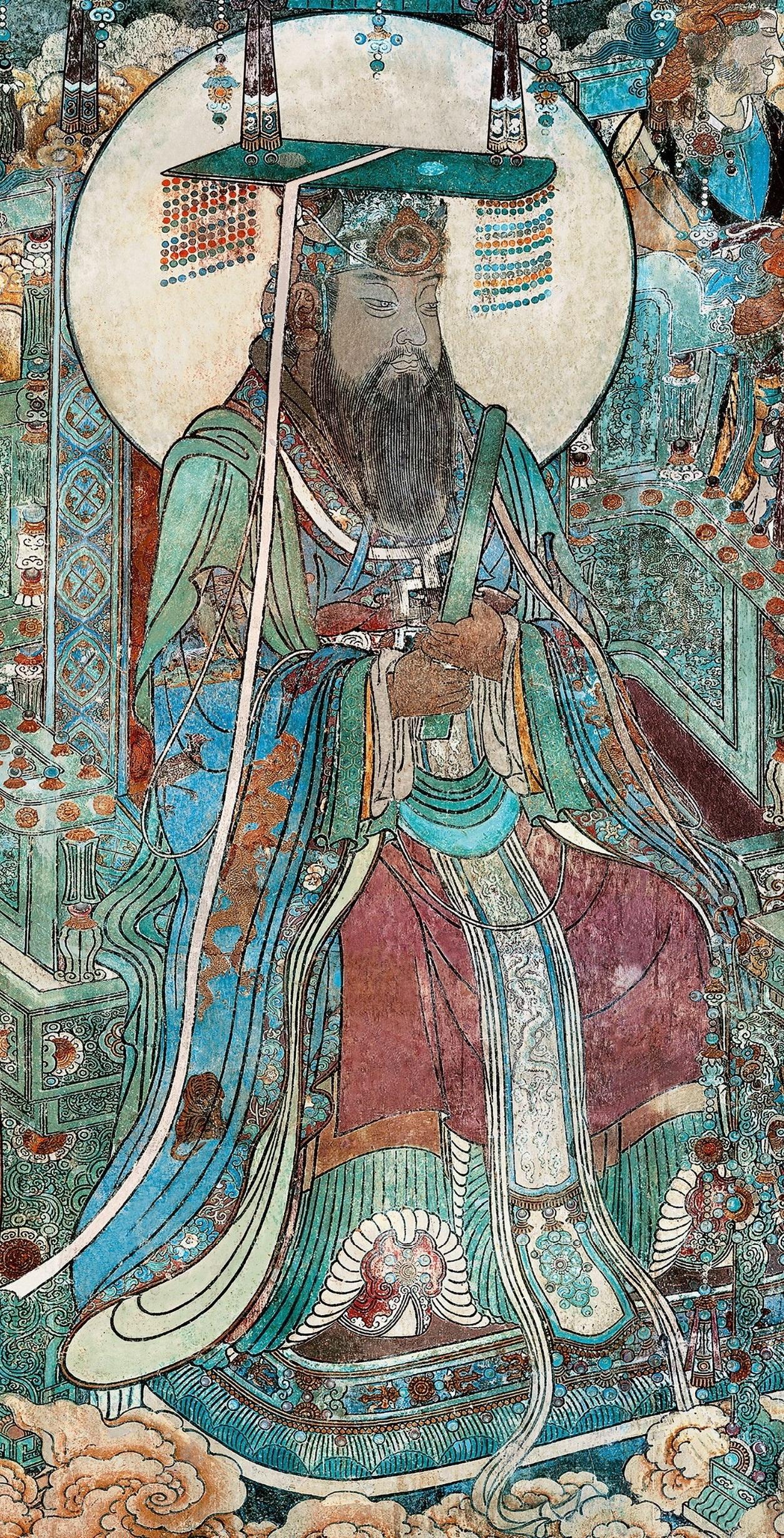 山西永乐宫三清殿-元代壁画《朝元图》:290位神仙,浩荡朝拜道祖,满壁风生星起(5)勾陈大帝【高清超大图】 - 知乎