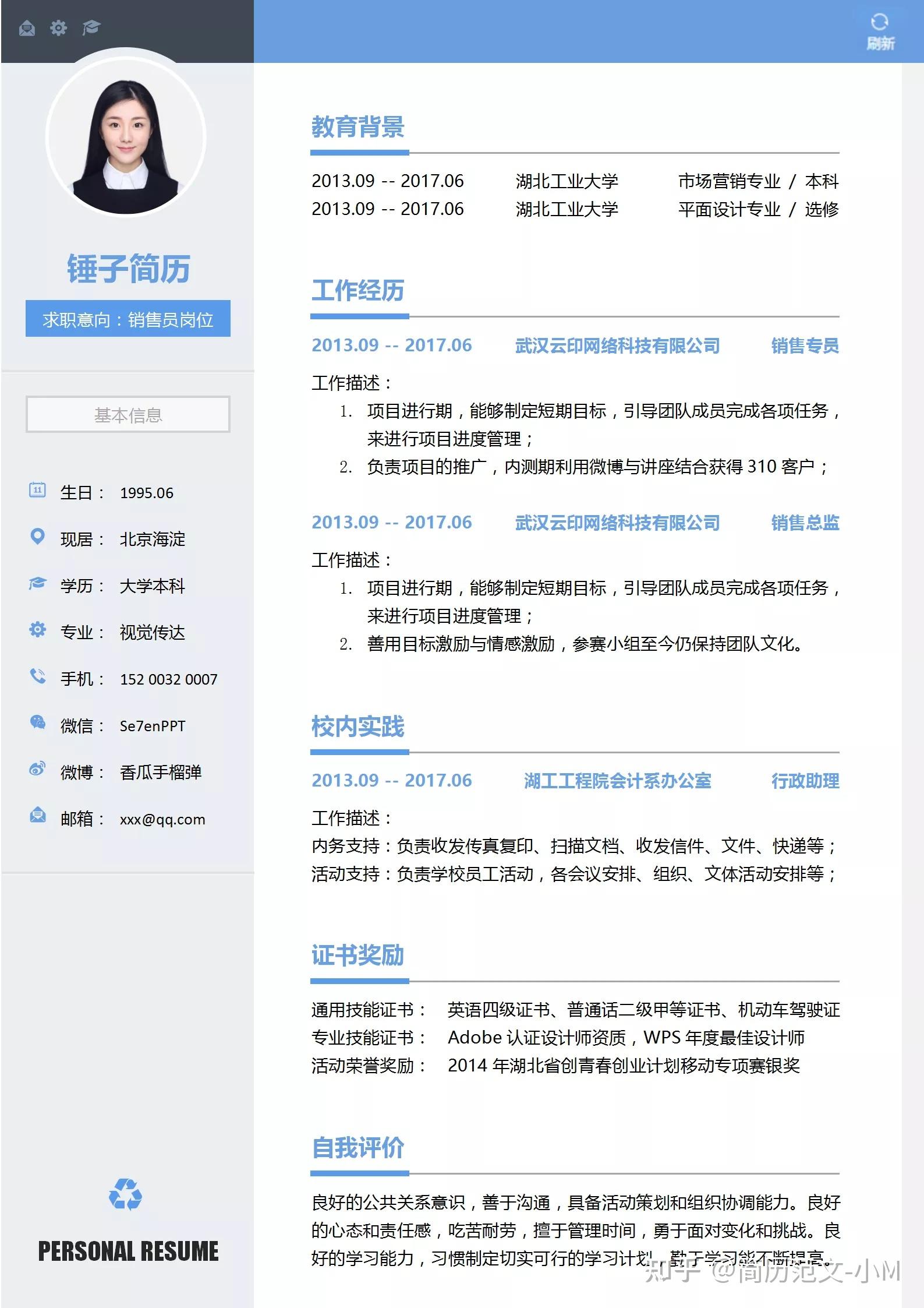 绿白色简约市场营销中文简历 - 模板 - Canva可画