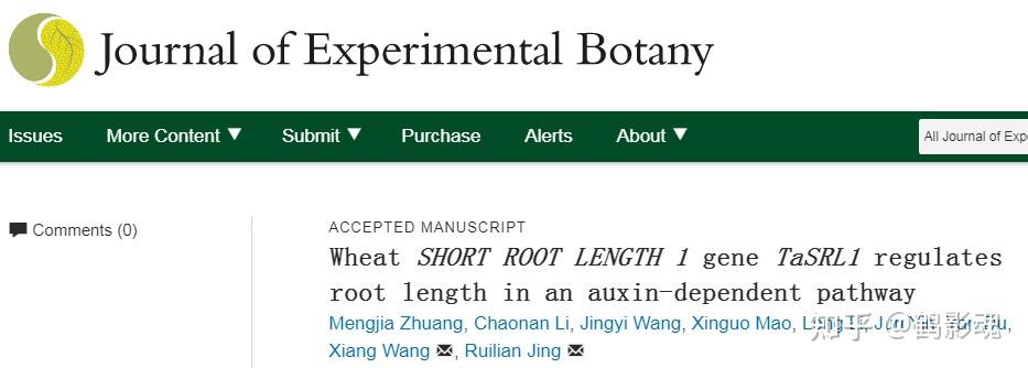 jxb农科院作科所景蕊莲研究员及其合作者研究发现erf转录因子tasrl1在