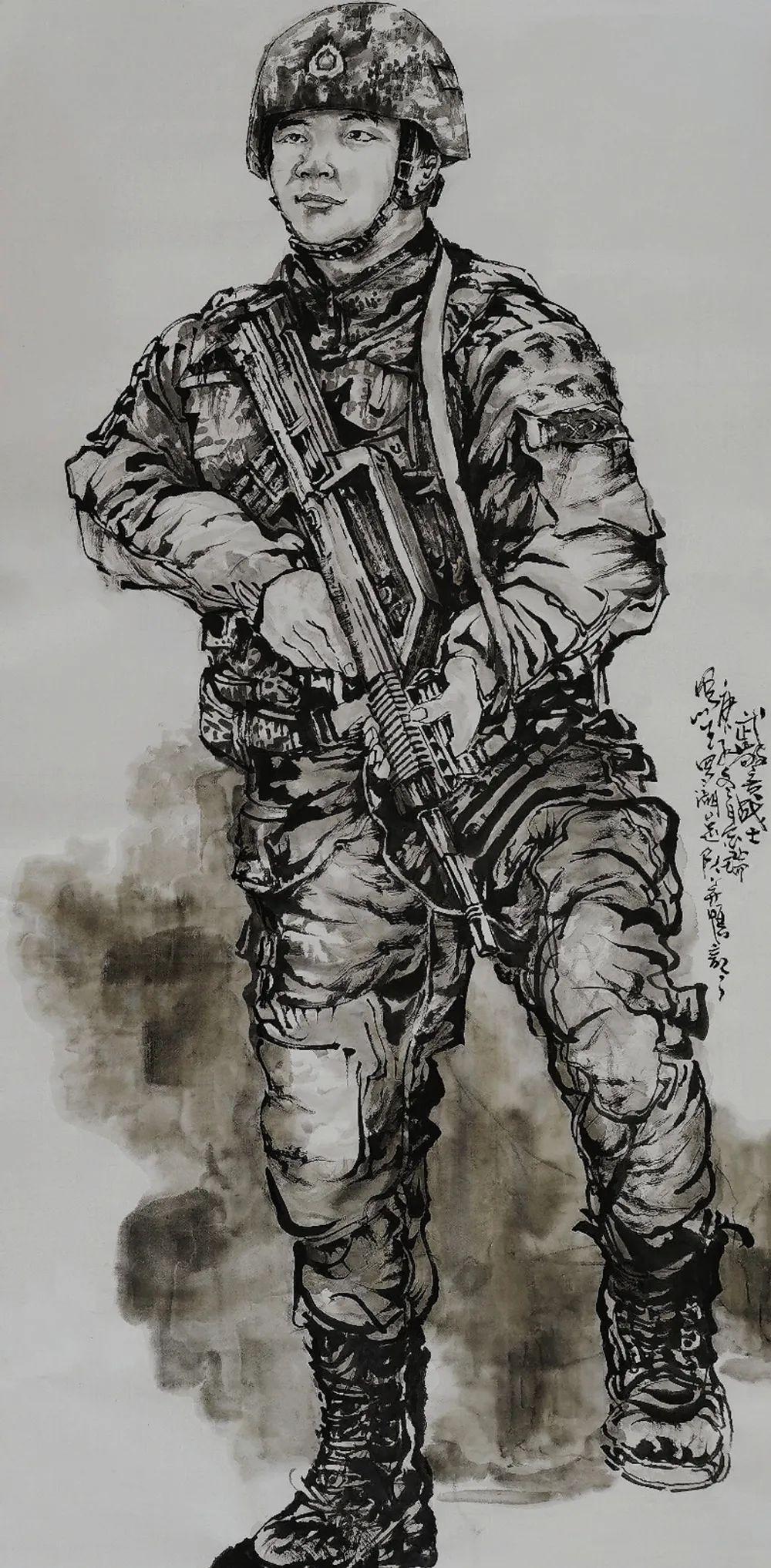 《武警战士》68 × 138 cm (1)《武警战士》68 × 138 cm (2)《夜灵山