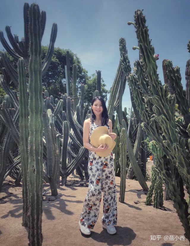 何姿去植物园穿得好洋气印花吊带连体裤配圆沿帽很有外国feel