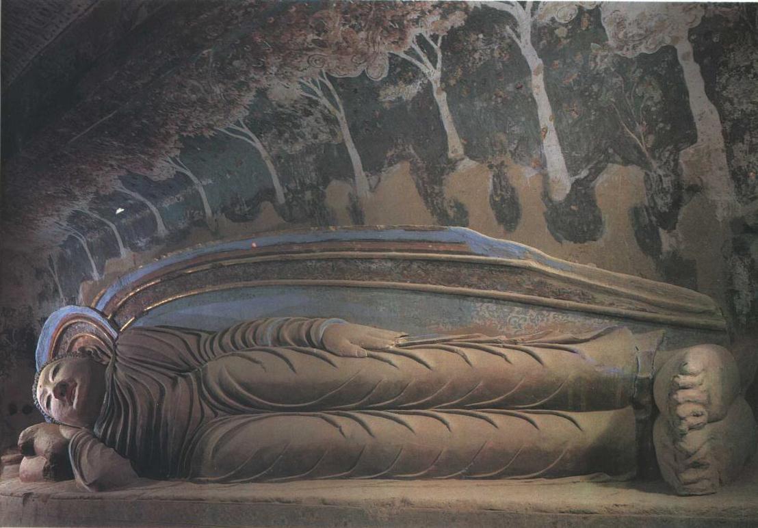 神游千年大美敦煌初唐332窟涅盘经变壁画与卧佛三铺立像巨幅刺绣凉州