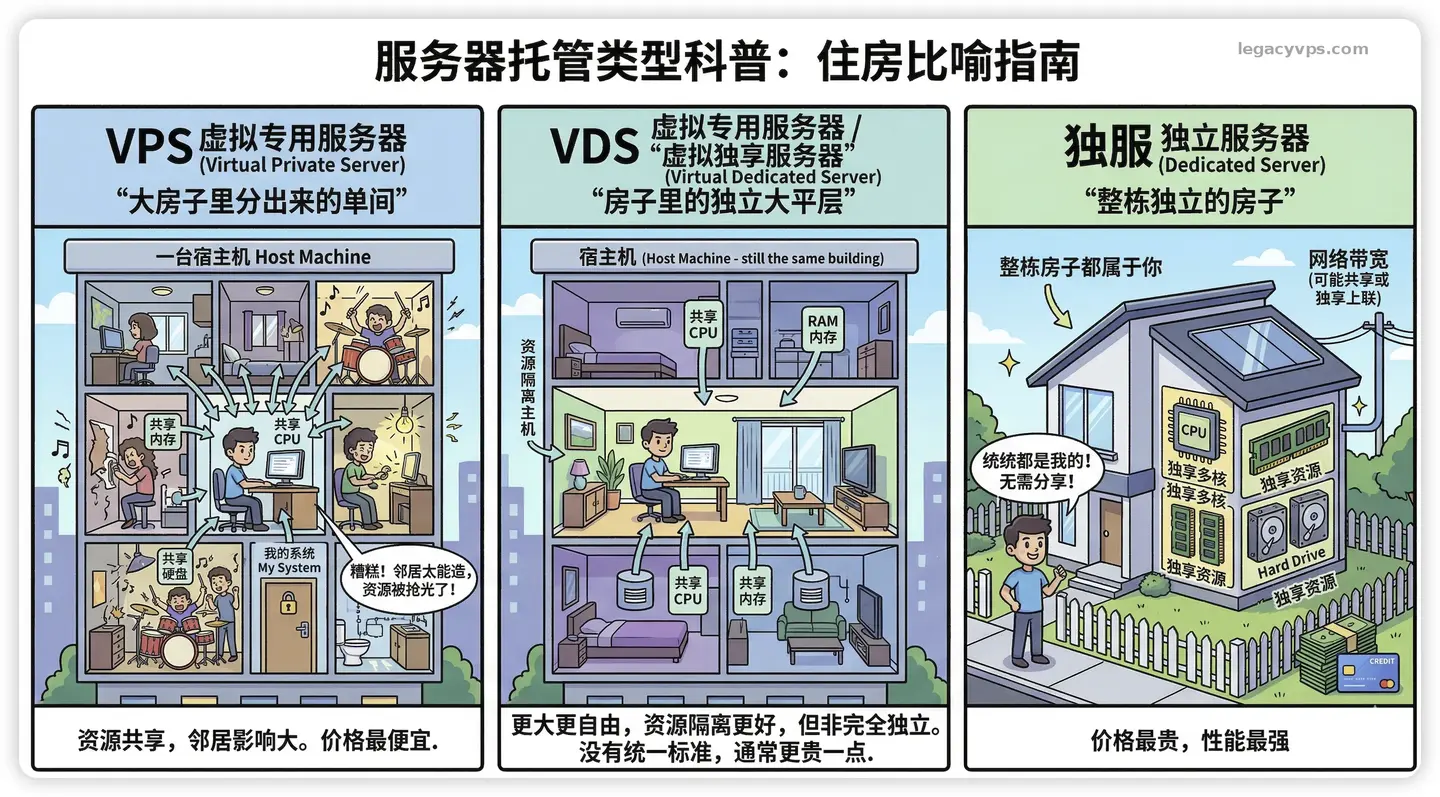 VPS、VDS还是独服?别被商家绕晕,三种服务器一次讲明白