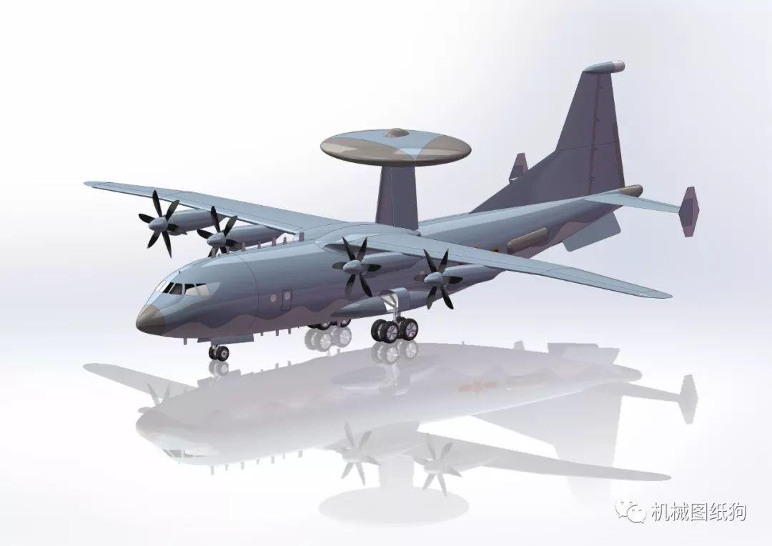 飞行模型kj500空警500预警机3d数模图纸step格式