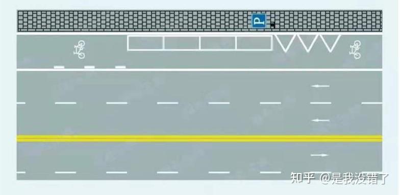 標記(黃黑相間的傾斜線條)禁止跨越對向車行道分界線(黃色斜線填充)