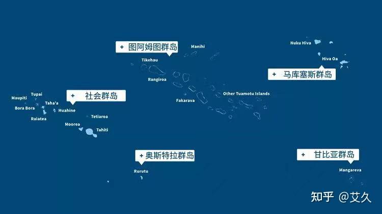 法属波利尼西亚共有五大群岛,分别为社会群岛,图阿姆图群岛,马库塞斯