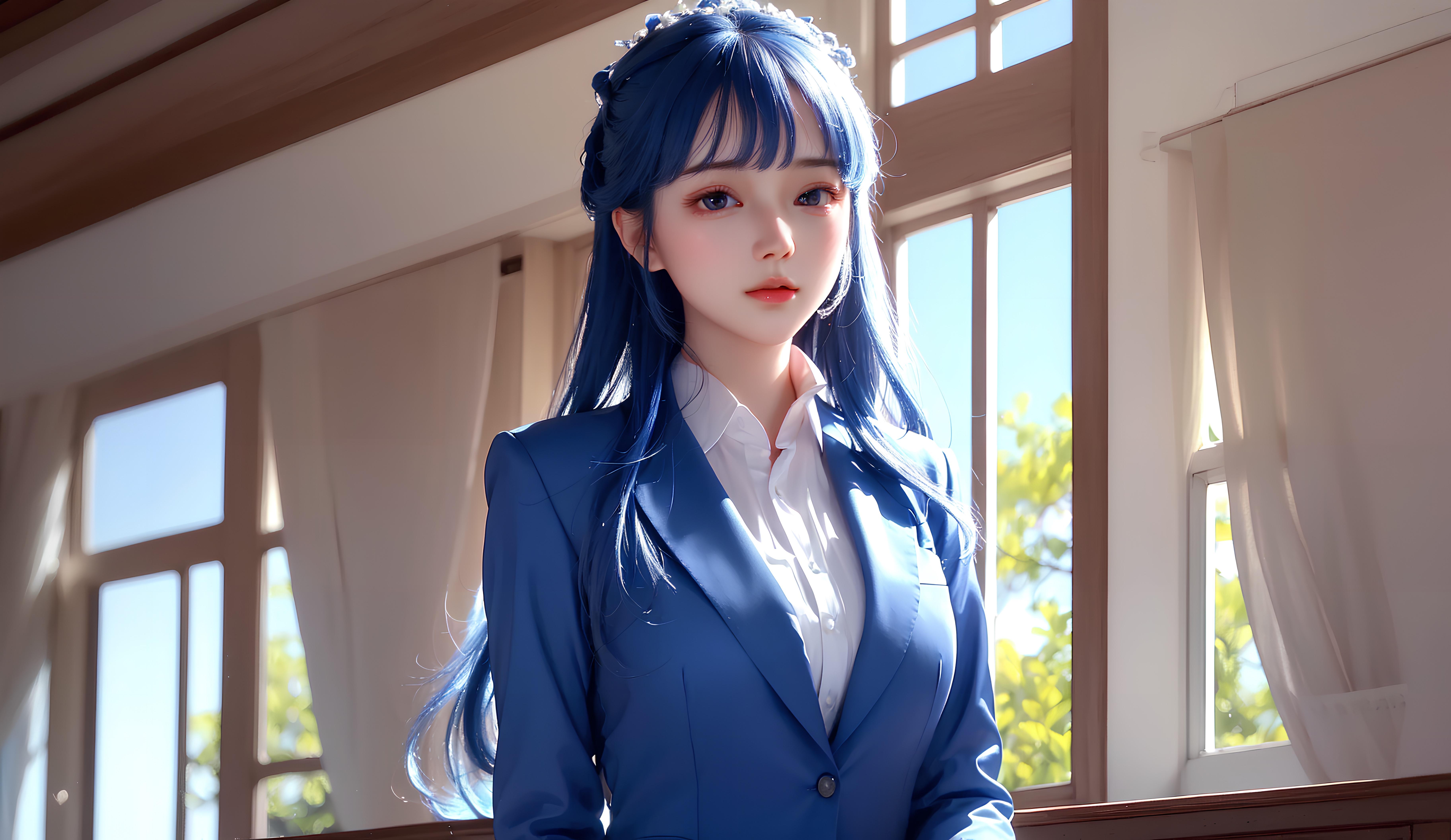 横屏-白发龙女画模型游戏动漫二次元角色手机高清壁纸cg美术插画素材