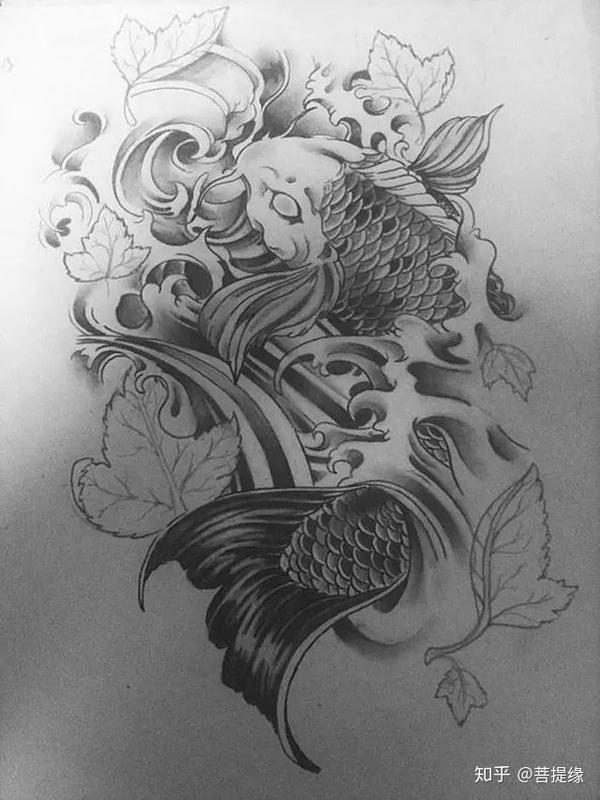 华夏儿女的钟爱锦鲤纯手工玉雕素描手稿素材